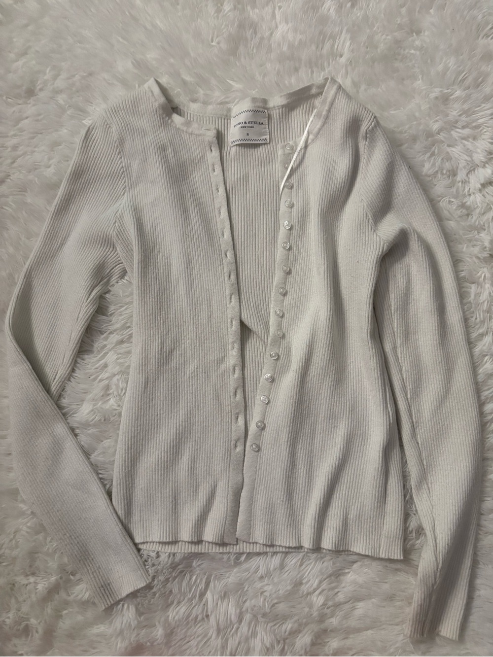 Soft Ribbed Cream Button-Front Cardigan